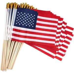 American USA Stick Flags Wooden Spear Tip Handheld Patriotic New